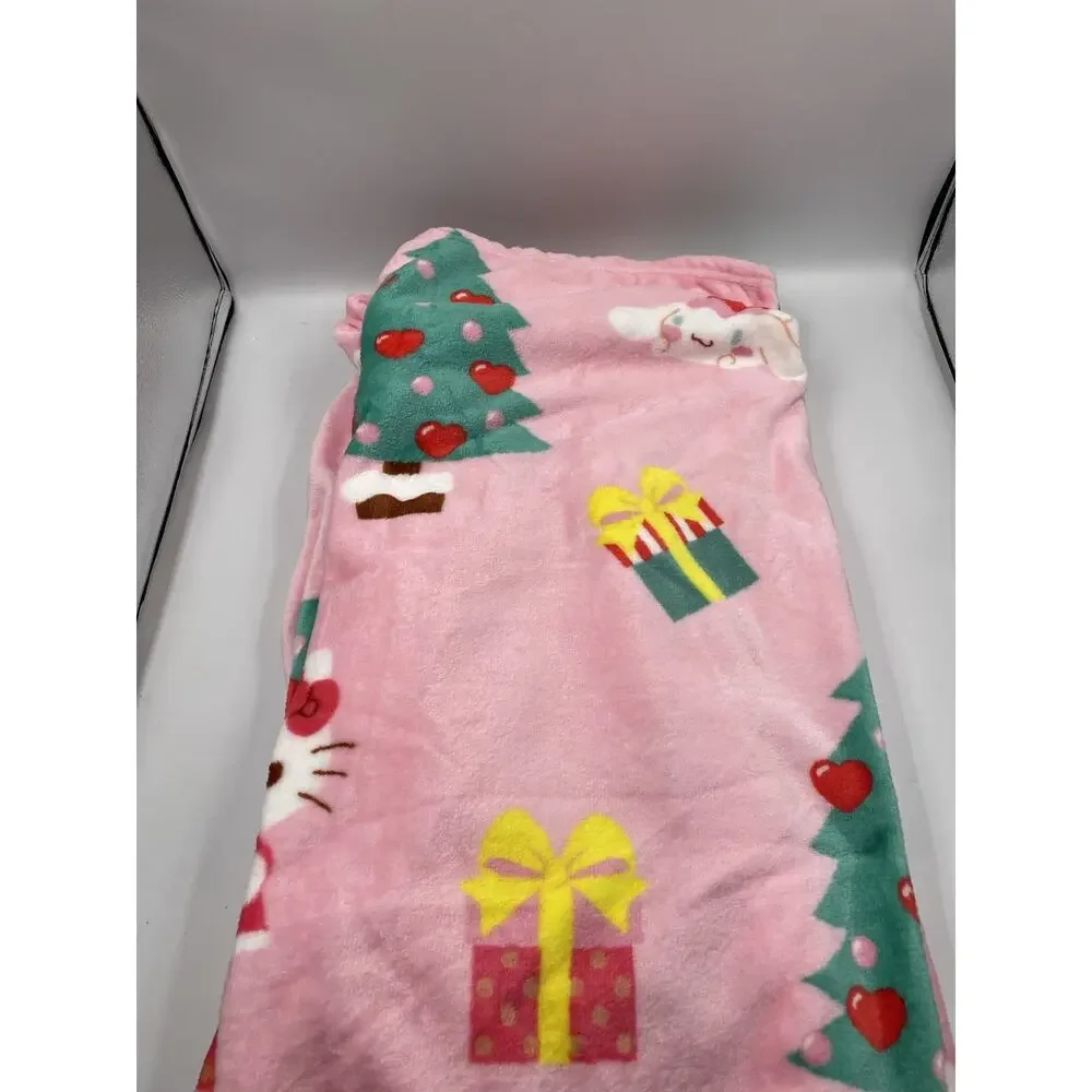 Hello Kitty Cinnamoroll My Melody Pink Christmas Throw Blanket 60x70 Pink NWT!